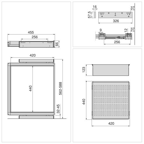 Emuca Kit  cassetto metallico e telaio regolabile Quartz per armadi, chiusura ammortizzata e estrazione totale, modulo 60 cm