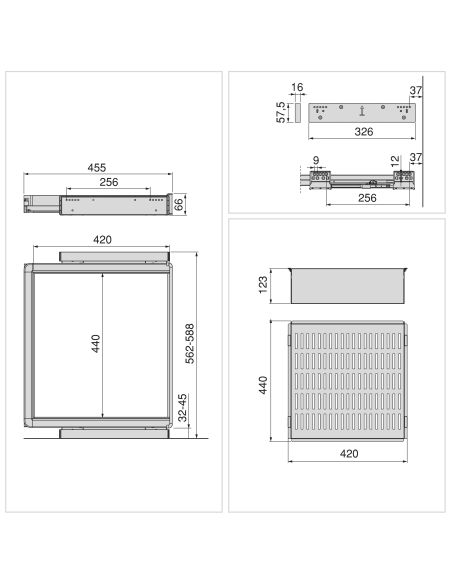 Emuca Kit  cassetto metallico e telaio regolabile Quartz per armadi, chiusura ammortizzata e estrazione totale, modulo 60 cm