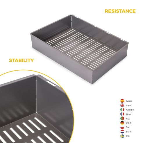 Emuca Kit  cassetto metallico e telaio regolabile Quartz per armadi, chiusura ammortizzata e estrazione totale, modulo 70 cm