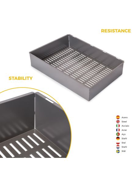 Emuca Kit  cassetto metallico e telaio regolabile Quartz per armadi, chiusura ammortizzata e estrazione totale, modulo 70 cm