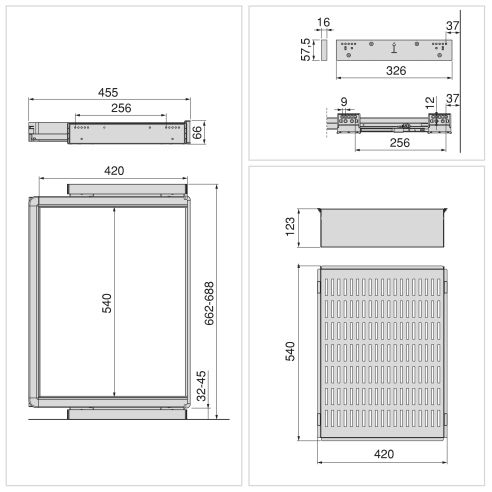 Emuca Kit  cassetto metallico e telaio regolabile Quartz per armadi, chiusura ammortizzata e estrazione totale, modulo 70 cm