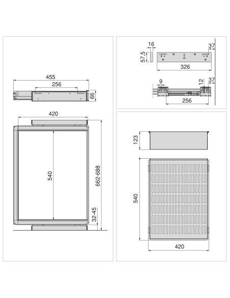 Emuca Kit  cassetto metallico e telaio regolabile Quartz per armadi, chiusura ammortizzata e estrazione totale, modulo 70 cm