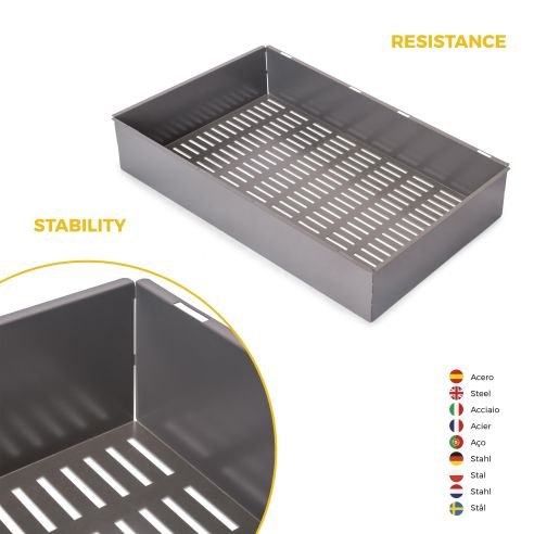 Emuca Kit  cassetto metallico e telaio regolabile Quartz per armadi, chiusura ammortizzata e estrazione totale, modulo 80 cm