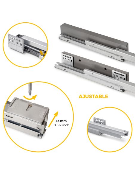 Emuca Kit  cassetto metallico e telaio regolabile Quartz per armadi, chiusura ammortizzata e estrazione totale, modulo 80 cm