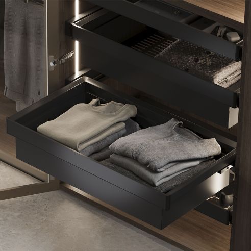Emuca Kit  cassetto metallico e telaio regolabile Quartz per armadi, chiusura ammortizzata e estrazione totale, modulo 90 cm
