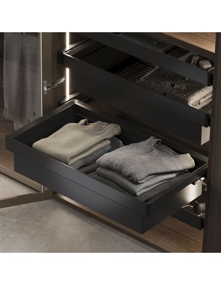 Emuca Kit  cassetto metallico e telaio regolabile Quartz per armadi, chiusura ammortizzata e estrazione totale, modulo 90 cm