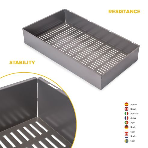 Emuca Kit  cassetto metallico e telaio regolabile Quartz per armadi, chiusura ammortizzata e estrazione totale, modulo 90 cm