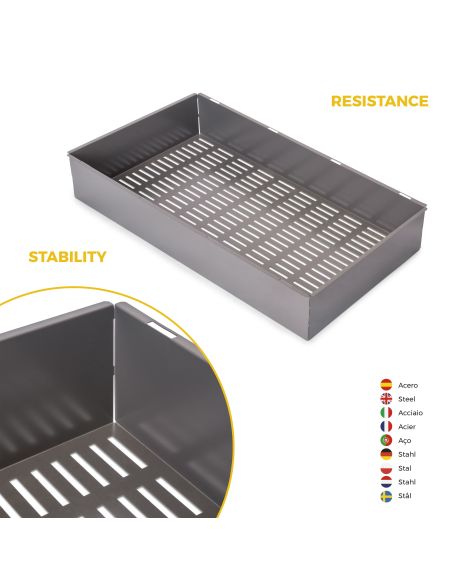 Emuca Kit  cassetto metallico e telaio regolabile Quartz per armadi, chiusura ammortizzata e estrazione totale, modulo 90 cm