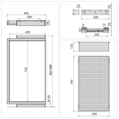 Emuca Kit  cassetto metallico e telaio regolabile Quartz per armadi, chiusura ammortizzata e estrazione totale, modulo 90 cm