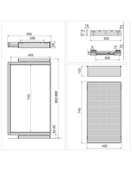 Emuca Kit  cassetto metallico e telaio regolabile Quartz per armadi, chiusura ammortizzata e estrazione totale, modulo 90 cm