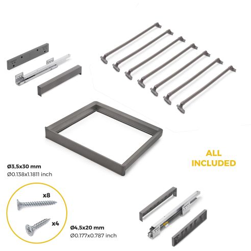 Emuca Kit  portapantaloni a 7 aste e telaio regolabile Quartz per armadi, chiusura ammortizzata e estrazione totale, modulo 60cm