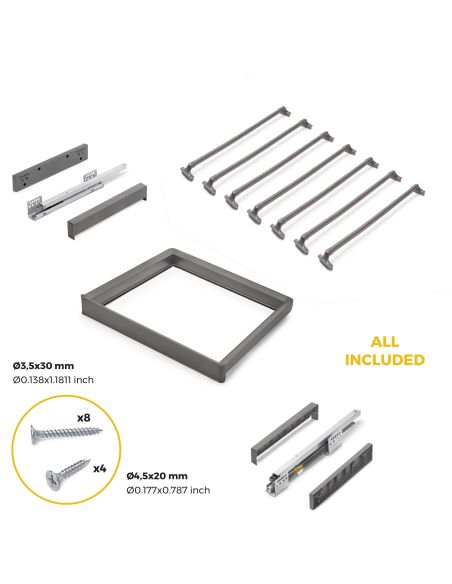 Emuca Kit  portapantaloni a 7 aste e telaio regolabile Quartz per armadi, chiusura ammortizzata e estrazione totale, modulo 60cm