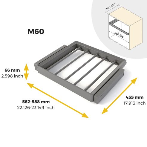 Emuca Kit  portapantaloni a 7 aste e telaio regolabile Quartz per armadi, chiusura ammortizzata e estrazione totale, modulo 60cm
