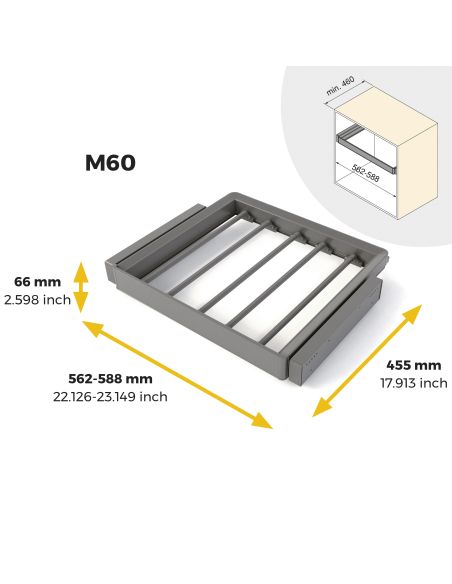 Emuca Kit  portapantaloni a 7 aste e telaio regolabile Quartz per armadi, chiusura ammortizzata e estrazione totale, modulo 60cm