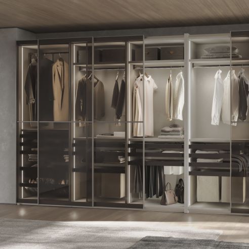 Emuca Kit  portapantaloni a 7 aste e telaio regolabile Quartz per armadi, chiusura ammortizzata e estrazione totale, modulo 70cm