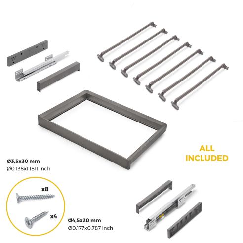 Emuca Kit  portapantaloni a 7 aste e telaio regolabile Quartz per armadi, chiusura ammortizzata e estrazione totale, modulo 70cm