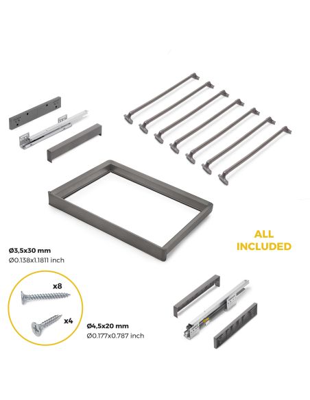 Emuca Kit  portapantaloni a 7 aste e telaio regolabile Quartz per armadi, chiusura ammortizzata e estrazione totale, modulo 70cm