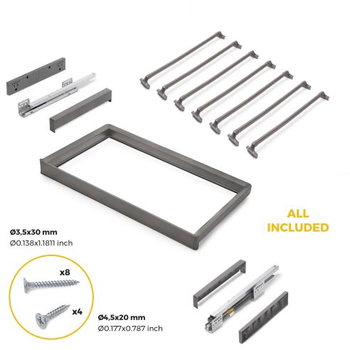 Emuca Kit  portapantaloni a 7 aste e telaio regolabile Quartz per armadi, chiusura ammortizzata e estrazione totale, modulo 80cm