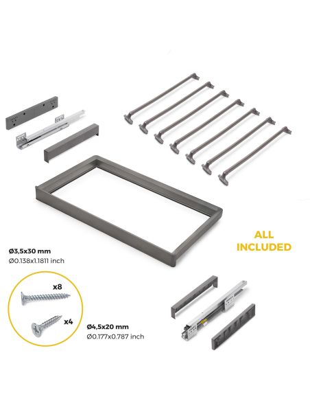 Emuca Kit  portapantaloni a 7 aste e telaio regolabile Quartz per armadi, chiusura ammortizzata e estrazione totale, modulo 80cm