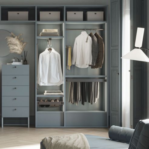 Emuca Kit  portapantaloni a 7 aste e telaio regolabile Quartz per armadi, chiusura ammortizzata e estrazione totale, modulo 90cm
