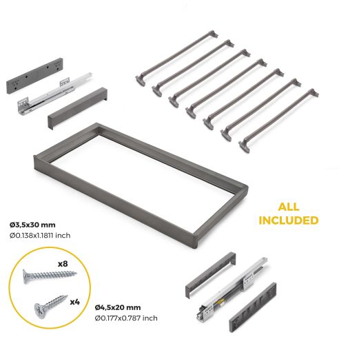 Emuca Kit  portapantaloni a 7 aste e telaio regolabile Quartz per armadi, chiusura ammortizzata e estrazione totale, modulo 90cm