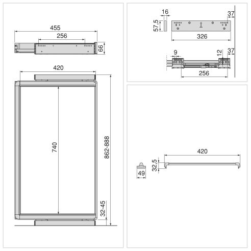 Emuca Kit  portapantaloni a 7 aste e telaio regolabile Quartz per armadi, chiusura ammortizzata e estrazione totale, modulo 90cm
