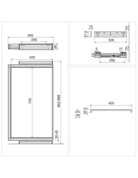 Emuca Kit  portapantaloni a 7 aste e telaio regolabile Quartz per armadi, chiusura ammortizzata e estrazione totale, modulo 90cm