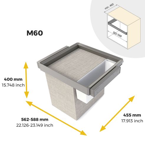Emuca Kit  vassoio ausiliario, cesto portabiancheria e telaio regolabile Quartz per armadi, chiusura ammortizzata
