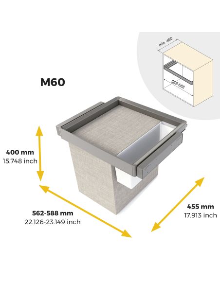 Emuca Kit  vassoio ausiliario, cesto portabiancheria e telaio regolabile Quartz per armadi, chiusura ammortizzata
