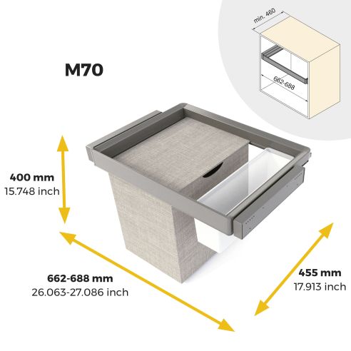 Emuca Kit  vassoio ausiliario, cesto portabiancheria e telaio regolabile Quartz per armadi, chiusura ammortizzata