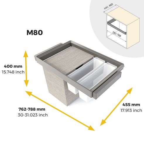 Emuca Kit  2 vassoio ausiliario, 1 cesto portabiancheria e telaio regolabile Quartz per armadi, chiusura ammortizzata