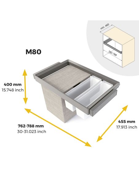 Emuca Kit  2 vassoio ausiliario, 1 cesto portabiancheria e telaio regolabile Quartz per armadi, chiusura ammortizzata