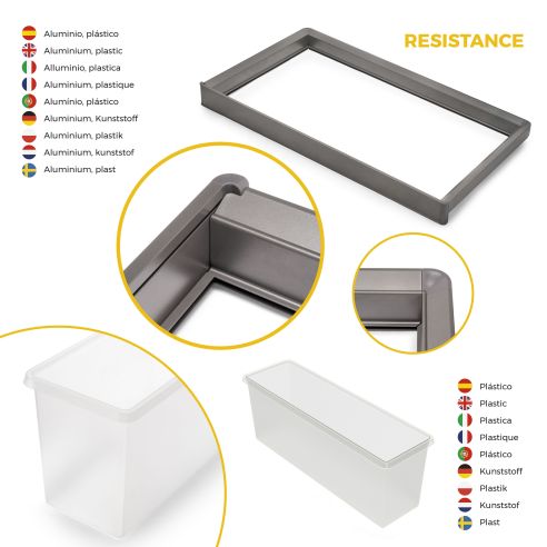 Emuca Kit  2 vassoio ausiliario, 1 cesto portabiancheria e telaio regolabile Quartz per armadi, chiusura ammortizzata