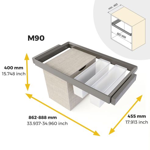 Emuca Kit  2 vassoio ausiliario, 1 cesto portabiancheria e telaio regolabile Quartz per armadi, chiusura ammortizzata