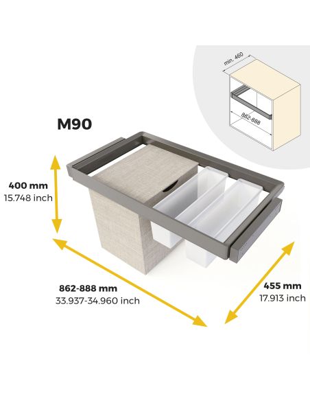 Emuca Kit  2 vassoio ausiliario, 1 cesto portabiancheria e telaio regolabile Quartz per armadi, chiusura ammortizzata