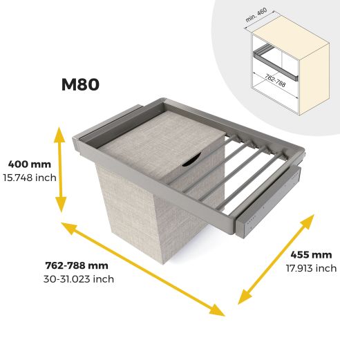 Emuca Kit  portapantaloni a 7 aste, cesto portabiancheria e telaio regolabile Quartz per armadi, chiusura ammortizzata
