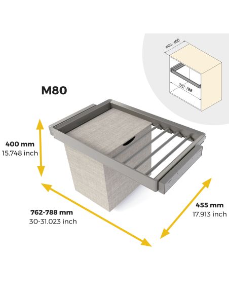 Emuca Kit  portapantaloni a 7 aste, cesto portabiancheria e telaio regolabile Quartz per armadi, chiusura ammortizzata