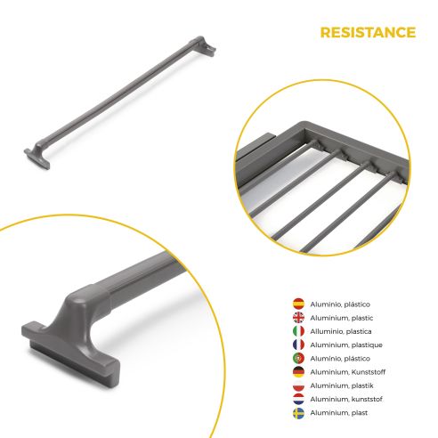 Emuca Kit  portapantaloni a 7 aste, cesto portabiancheria e telaio regolabile Quartz per armadi, chiusura ammortizzata