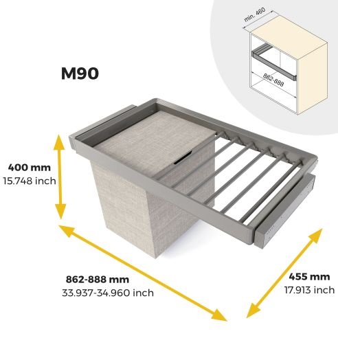 Emuca Kit  portapantaloni a 7 aste, cesto portabiancheria e telaio regolabile Quartz per armadi, chiusura ammortizzata