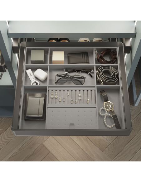 Emuca Cassetto organizzatore per armadi e cabine armadio Quartz, 440 (M60), Eco-pelle e legno, Titanio
