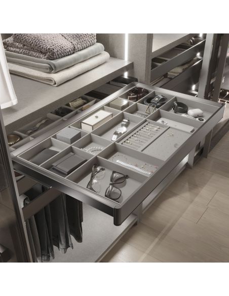 Emuca Cassetto organizzatore per armadi e cabine armadio Quartz, 640 (M80), Eco-pelle e legno, Titanio