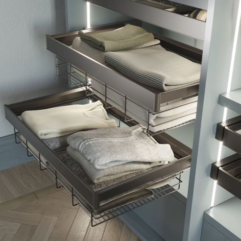 Emuca Cassetto in filo metallico per armadi e cabine armadio Quartz, 740mm (M90), Acciaio, Titanio