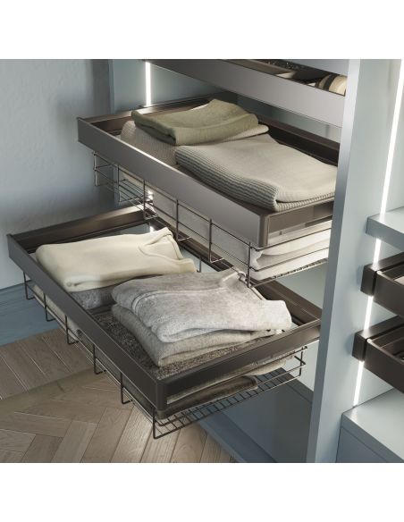 Emuca Cassetto in filo metallico per armadi e cabine armadio Quartz, 740mm (M90), Acciaio, Titanio