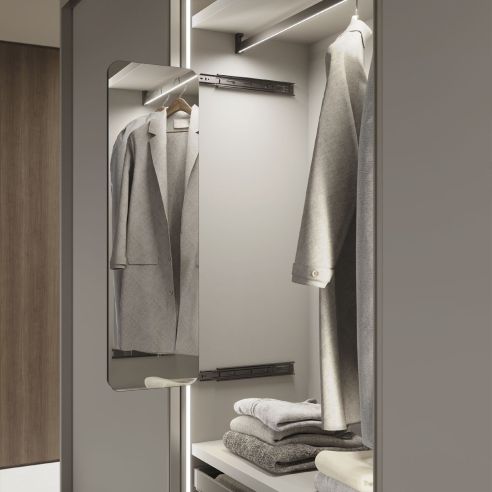 Emuca Specchio estraibile per interno dell'armadio Quartz, con rotazione 180°, 1.000x300mm, Alluminio, vetro e acciaio, Titanio