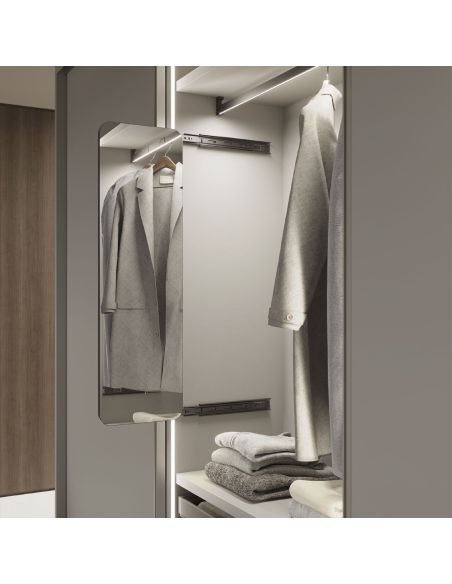 Emuca Specchio estraibile per interno dell'armadio Quartz, con rotazione 180°, 1.000x300mm, Alluminio, vetro e acciaio, Titanio