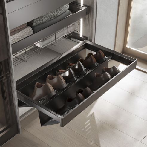 Emuca Kit di cassetto porta-scarpe estraibile per armadi Quartz, regolabile, modulo 800mm, Acciaio, alluminio e plastica