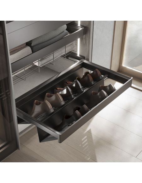 Emuca Kit di cassetto porta-scarpe estraibile per armadi Quartz, regolabile, modulo 800mm, Acciaio, alluminio e plastica