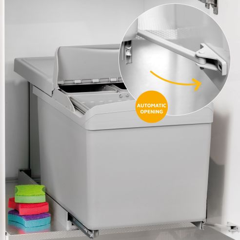 Emuca contenitore per la raccolta differenziata da montare sul fondo ed estraibile automaticamente in un mobile da cucina 1x16lt