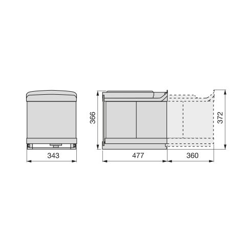 Emuca contenitore per la raccolta differenziata da montare sul fondo ed estraibile automaticamente in un mobile da cucina 1x16lt