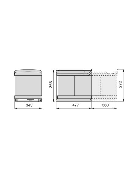 Emuca contenitore per la raccolta differenziata da montare sul fondo ed estraibile automaticamente in un mobile da cucina 1x16lt